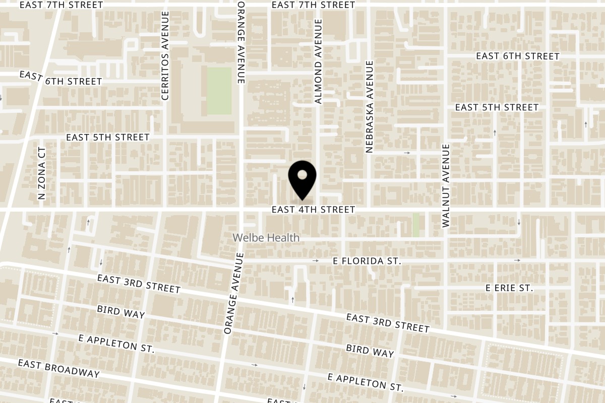 Map showing the location of Canadian Pizza & Grill Canadian Pizza 4th on 1241 E 4th St in Long Beach